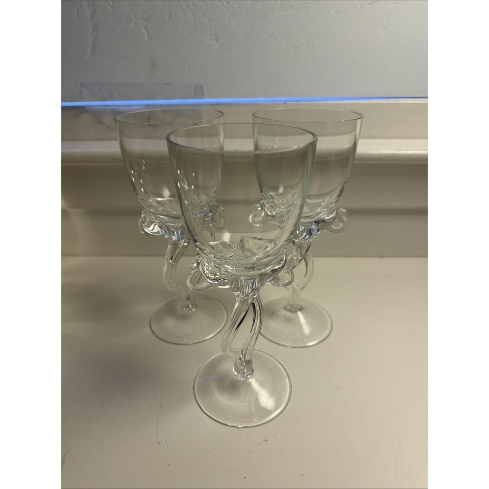 VTG Set Of 3 Alicja Art Glass  Handblown Poland 7.75 Jelly Water wine Ice Tea